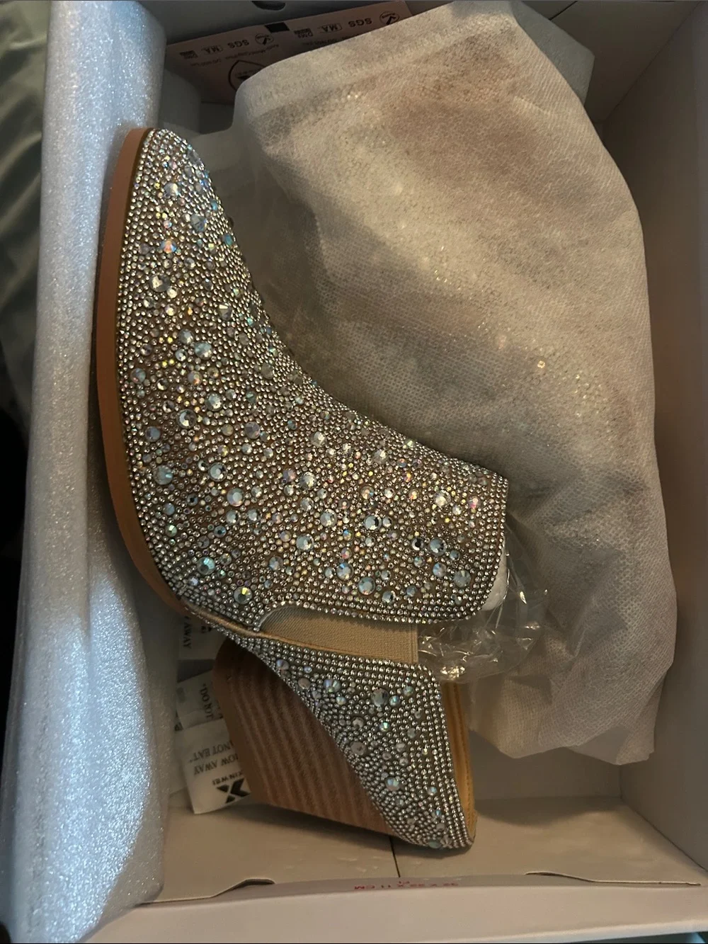 Corkys Iridescent Crystal Embellished Ankle Booties - Tan
